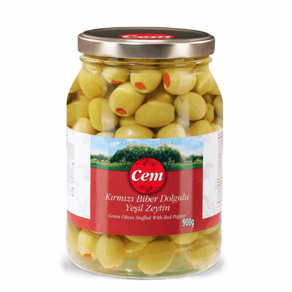 Cem Green Olives Stuffed with Red Pepper 720ml X 6