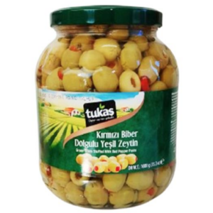 Tukas Green Olives Stuffed with Red Pepper 1700ml X 6